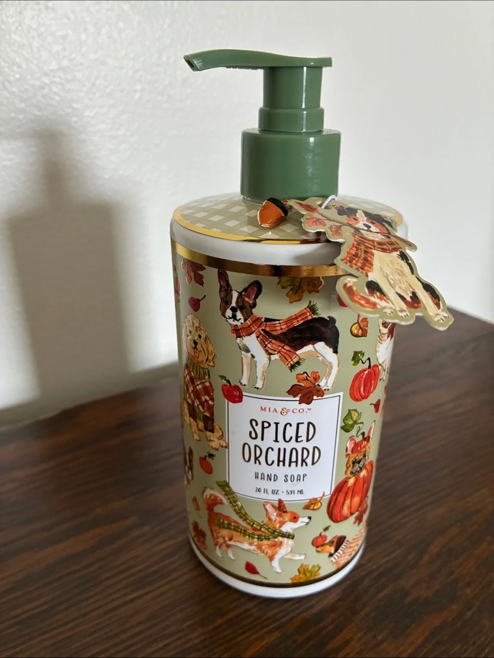 NWT- MIA & Co- Spiced Orchard Hand Soap Disoenser w/ Fall Harvest Dogs 20oz